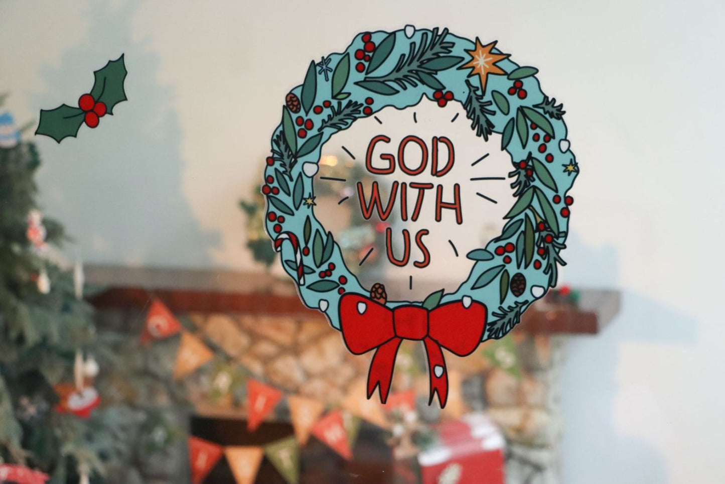 CHRISTMAS 靜電窗貼|聖誕快樂・與你同在|免膠自黏・窗戶佈置・鏡面裝飾・福音預工