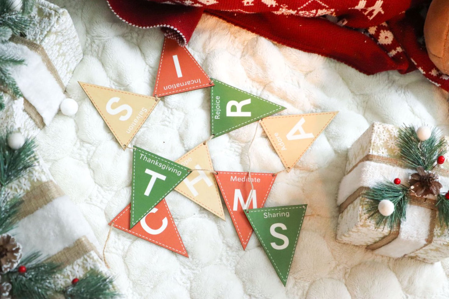 CHRISTMAS 聖誕木質掛旗|基督Hope・道成肉身|天然實木・8重福音意義・200cm 節慶裝飾