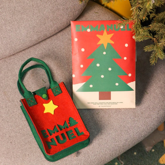 EMMANUEL 聖經毛氈手提包|以馬內利・神與你同行|聖誕經典配色・護經套