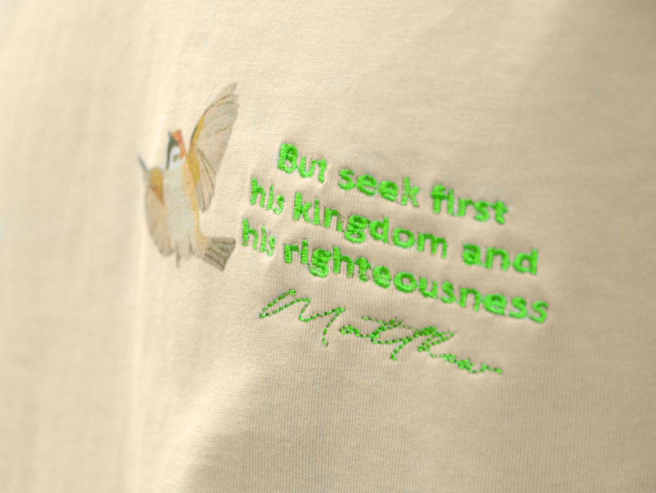 天空的飛鳥 T-shirt|馬太福音6:33・天父供應|立體刺繡經文・不要憂慮宣言・團契團服