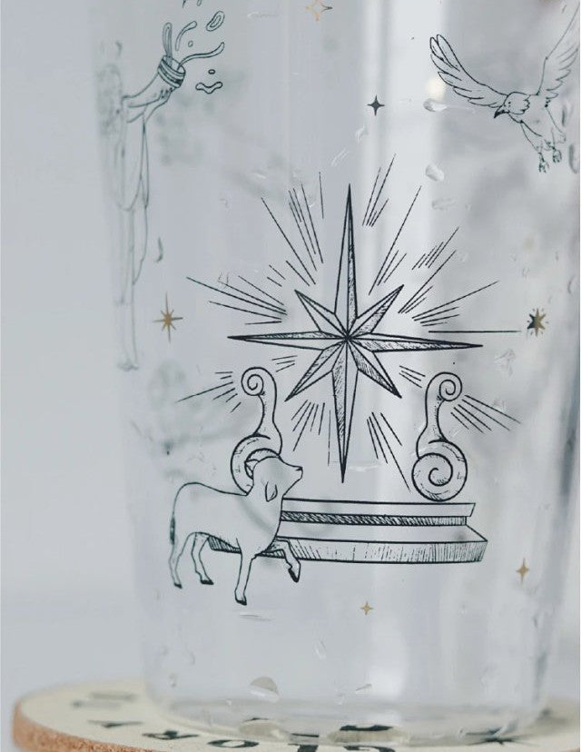 榮耀全歸你 描金玻璃杯|啟示錄4:11・敬拜頌讚|大容量500ml・高硼硅耐熱・信仰禮物・教會團契