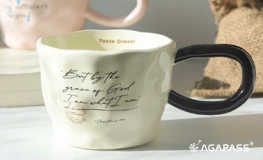 恩典足夠馬克杯|哥林多後書12:9・我的恩典夠你用|手捏感長柄杯・我今日成了何等人/恩典足夠款・辦公室靈修伴侶