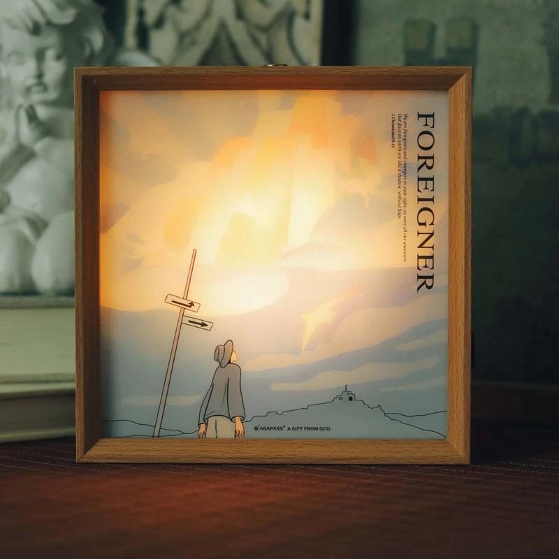 「在他毫無黑暗」治癒燈光畫|約翰福音8:12・生命之光|觸控調光・案頭裝飾・內室祈禱伙伴