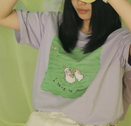草地打滚兒 呆萌小綿羊 可愛印花純棉TEE｜詩篇23:2・青草地｜童裝