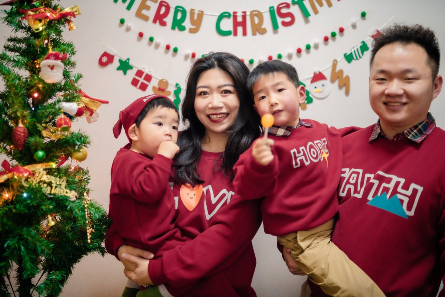 Faith Hope Love 親子裝 (爬爬服) (紅色)｜哥林多前書13:13・永恆的產業｜330g牛奶絲・家庭營會服