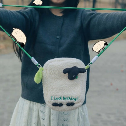 不至缺乏 LACK NOTHING 小羊手機包｜詩篇23篇・好牧人應許｜立體羊羔絨斜揹包・附小草掛件・信徒日用禮物