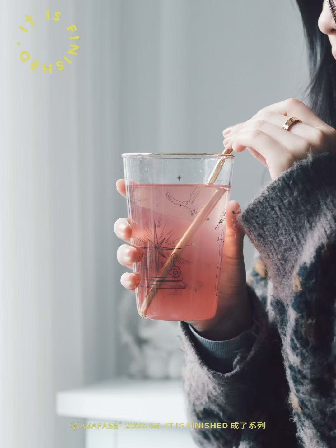 榮耀全歸你 描金玻璃杯｜啟示錄4:11・敬拜頌讚｜大容量500ml・高硼硅耐熱・信仰禮物・教會團契