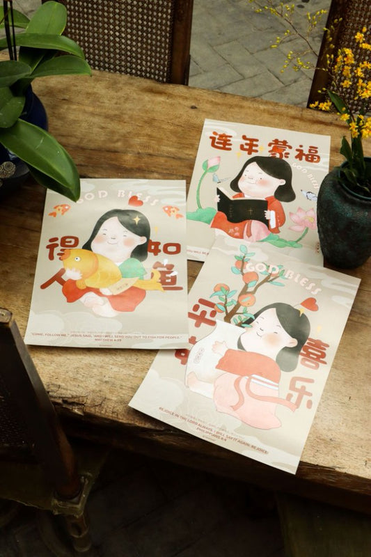 連年蒙福 春節年畫（一套3款）(簡體版)｜以賽亞書65:24・恩典永續｜新春裝飾・真理告白・收藏級藝術紙