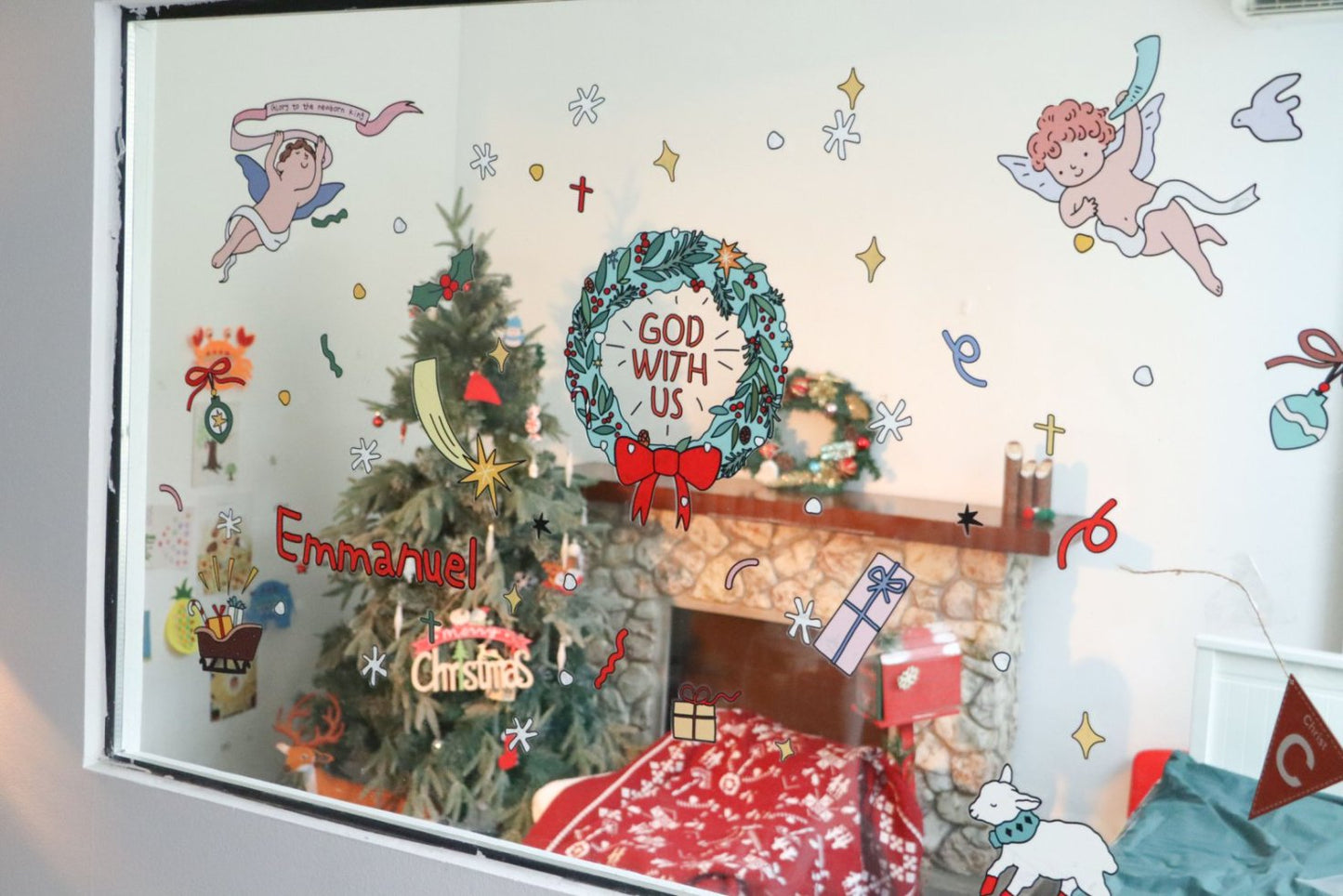 CHRISTMAS 靜電窗貼｜聖誕快樂・與你同在｜免膠自黏・窗戶佈置・鏡面裝飾・福音預工
